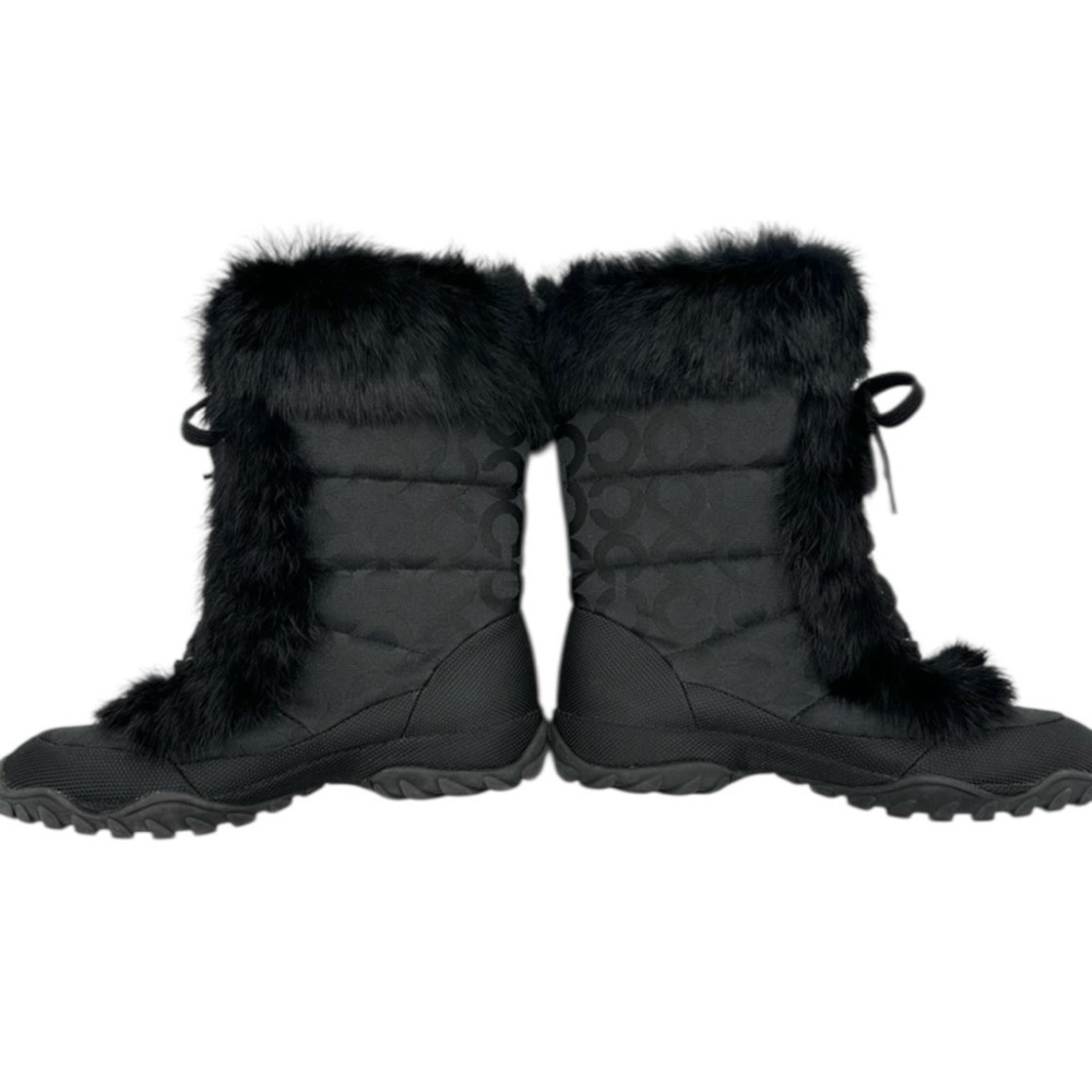 COACH Jennie Black Monogram Rabbit Fur Trim Lace Up Winter Snow Boots size 11 - Picture 9 of 15
